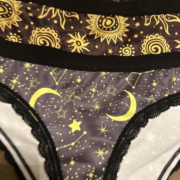 Morvia 3pk lace trim goth Emo Skater Bikini panties 2X plus size Sun Moon stars - Picture 2 of 8
